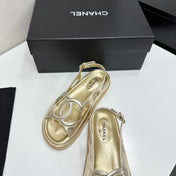 CHANEL 26S FLAT SANDALS IN GOLD LAMBSKIN