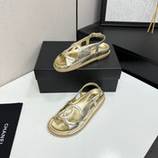 CHANEL 26S FLAT SANDALS IN GOLD LAMBSKIN