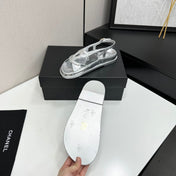 CHANEL 26S FLAT SANDALS IN SILVER LAMBSKIN