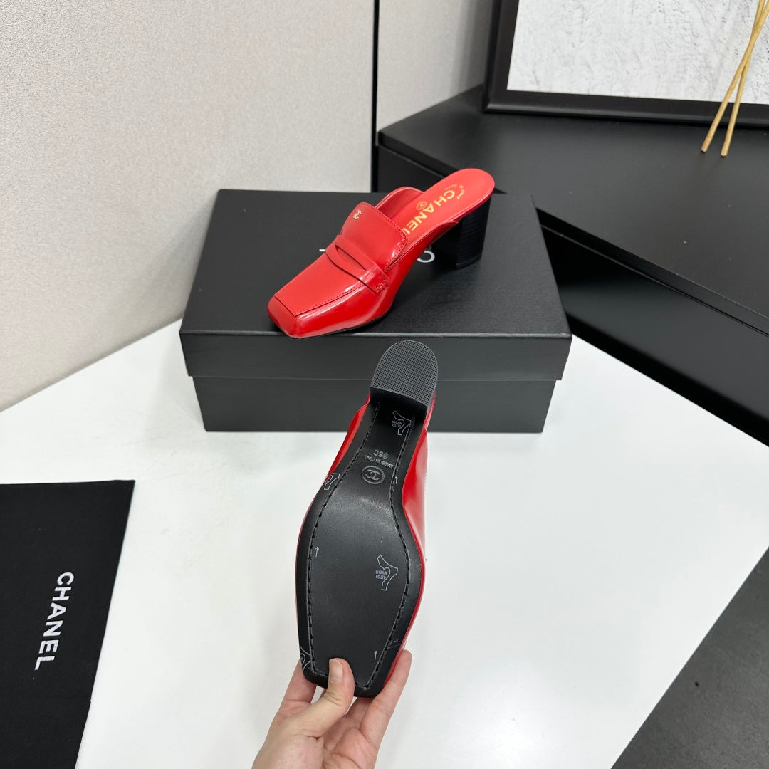 CHANEL 26S MULE PUMPS IN DARK RED PATENT CALFSKIN