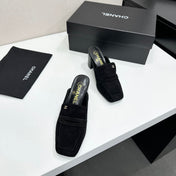 CHANEL 26S MULE PUMPS IN BLACK SUEDE