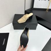 CHANEL 26S MULE PUMPS IN BEIGE SUEDE