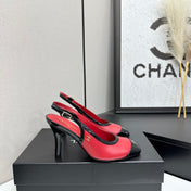 CHANEL 26S HIGH HEEL SLINGBACK IN RED LAMBSKIN AND BLACK PATENT CALFSKIN