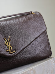YSL 25S CALYPSO GM 38 IN DARK CHOCOLATE CALFSKIN GOLD HARDWARE