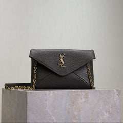YSL 25S CALYPSO MINI 19 IN CHARCOAL GRAY LAMBSKIN GOLD HARDWARE