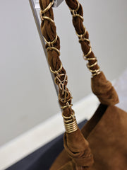 YSL 25S AMALIA 50 IN DARK CARAMEL SUEDE GOLD HARDWARE