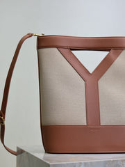 YSL 25S Y SMALL BUCKET 29 IN DESERT DUST AND BRICK CANVAS GOLD HARDWARE