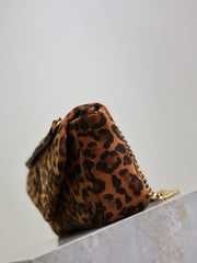 YSL 25S CALYPSO HANDBAG 26 IN BROWN LEOPARD PRINT VELVET GOLD HARDWARE