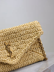 YSL 25S CALYPSO BAG 19 IN NATURAL RAFFIA AND CALFSKIN GOLD HARDWRE
