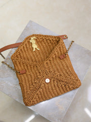 YSL 25S CALYPSO BAG 19 IN DARK BROWN RAFFIA AND CALFSKIN GOLD HARDWRE