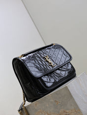 YSL 25S NIKI GM BAG 32 IN BLACK GLOSSY CALFSKIN GOLD HARDWARE