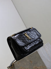 YSL 25S NIKI MM BAG 28 IN BLACK GLOSSY CALFSKIN GOLD HARDWARE