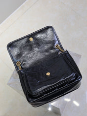 YSL 25S NIKI MM BAG 28 IN BLACK GLOSSY CALFSKIN GOLD HARDWARE