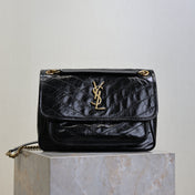 YSL 25S NIKI MM BAG 28 IN BLACK GLOSSY CALFSKIN GOLD HARDWARE