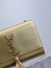 YSL 25S KATE TASSEL 20 IN GOLD METALLIC CALFSKIN GOLD HARDWRE