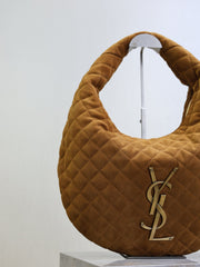 YSL 25S ICARINO 44 IN CARAMEL QUILTED SUEDE GOLD HARDWRE