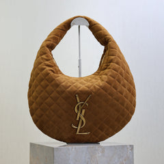 YSL 25S ICARINO 44 IN CARAMEL QUILTED SUEDE GOLD HARDWRE