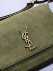 YSL 25S NIKI SATCHEL 22 IN BARLEY GREEN SUEDE GOLD HARDWARE