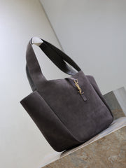 YSL 25S LE 5 À 7 BEA 50 IN DARK GRAY SUEDE GOLD HARDWARE