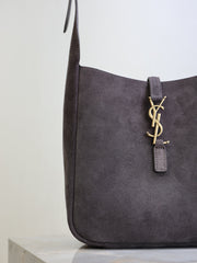 YSL 25S LE 5 À 7 SUPPLE SMALL 23 IN DARK GRAY SUEDE GOLD HARDWARE