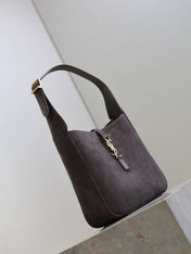 YSL 25S LE 5 À 7 SUPPLE SMALL 23 IN DARK GRAY SUEDE GOLD HARDWRE