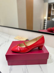 VLTN VLOGO SIGNATURE ROUND-TOE HEELS 25S IN RED LAMBSKIN SNAKE-EMBOSSED