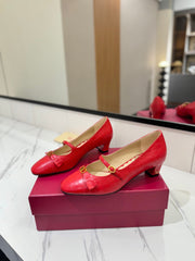 VLTN VLOGO SIGNATURE ROUND-TOE HEELS 25S IN RED LAMBSKIN SNAKE-EMBOSSED