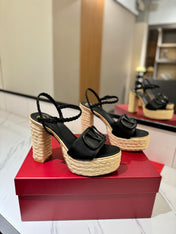 VLTN ESPADRILLE WEDGE SANDALS 25S 115 MM IN BLACK LAMBSKIN