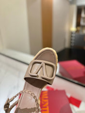 VLTN ESPADRILLE WEDGE SANDALS 25S 115 MM IN BEIGE BROWN LAMBSKIN