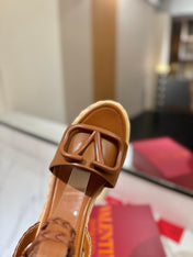 VLTN ESPADRILLE WEDGE SANDALS 25S 90 MM IN BROWN LAMBSKIN STYLE 11