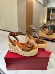 VLTN ESPADRILLE WEDGE SANDALS 25S 90 MM IN BROWN LAMBSKIN STYLE 11
