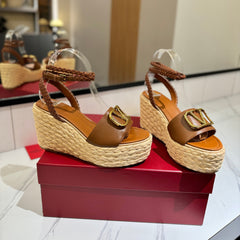 VLTN ESPADRILLE WEDGE SANDALS 25S 90 MM IN BROWN LAMBSKIN STYLE 4