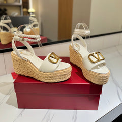 VLTN ESPADRILLE WEDGE SANDALS 25S 90 MM IN WHITE LAMBSKIN STYLE 3