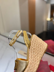 VLTN ESPADRILLE WEDGE SANDALS 25S 90 MM IN GOLD LAMBSKIN STYLE 1