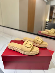 VLTN ESPADRILLE SLIDES 25S IN GOLDEN BEIGE LAMBSKIN STYLE 12