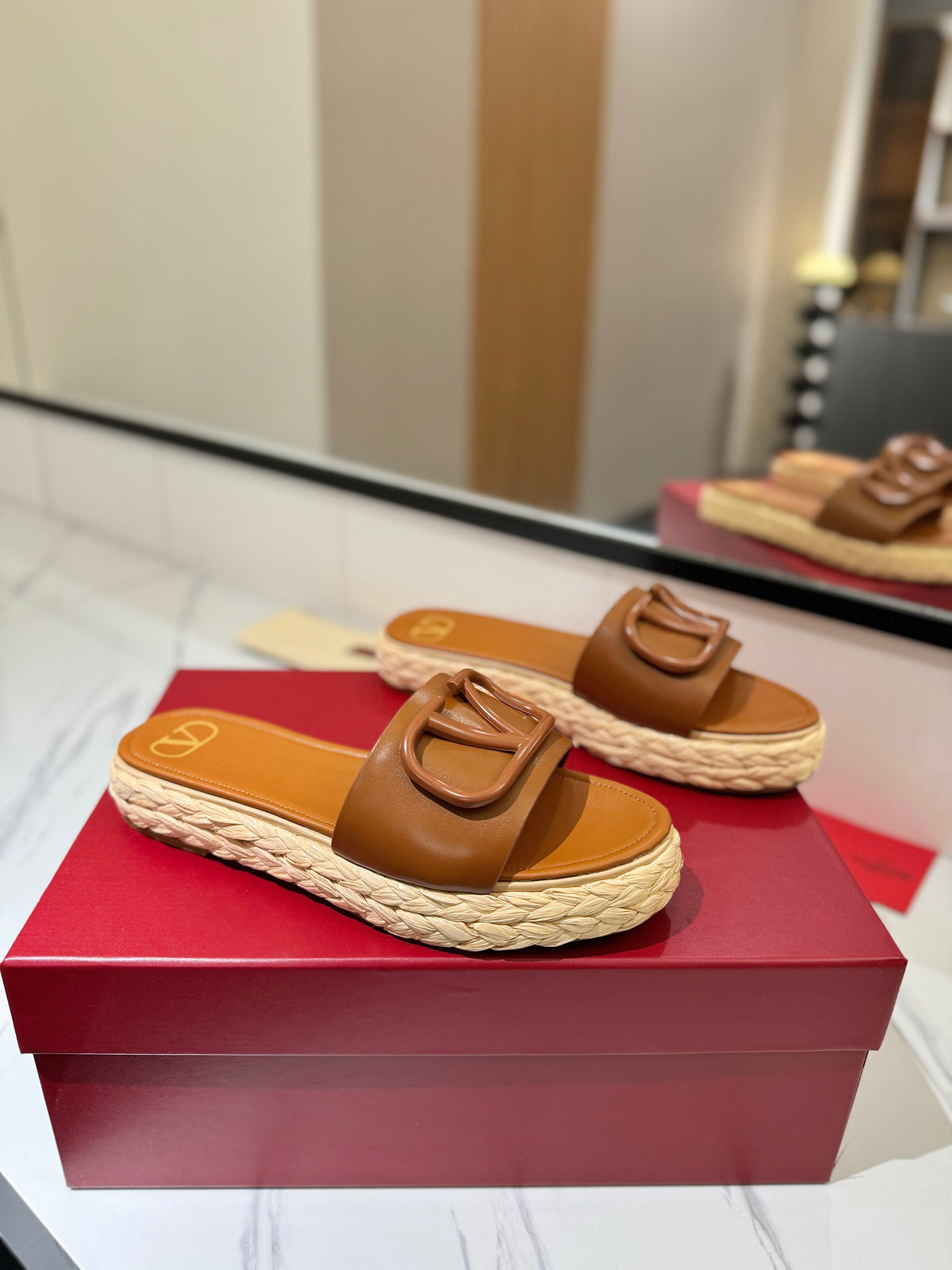 VLTN ESPADRILLE SLIDES 25S IN LIGHT BROWN LAMBSKIN STYLE 7