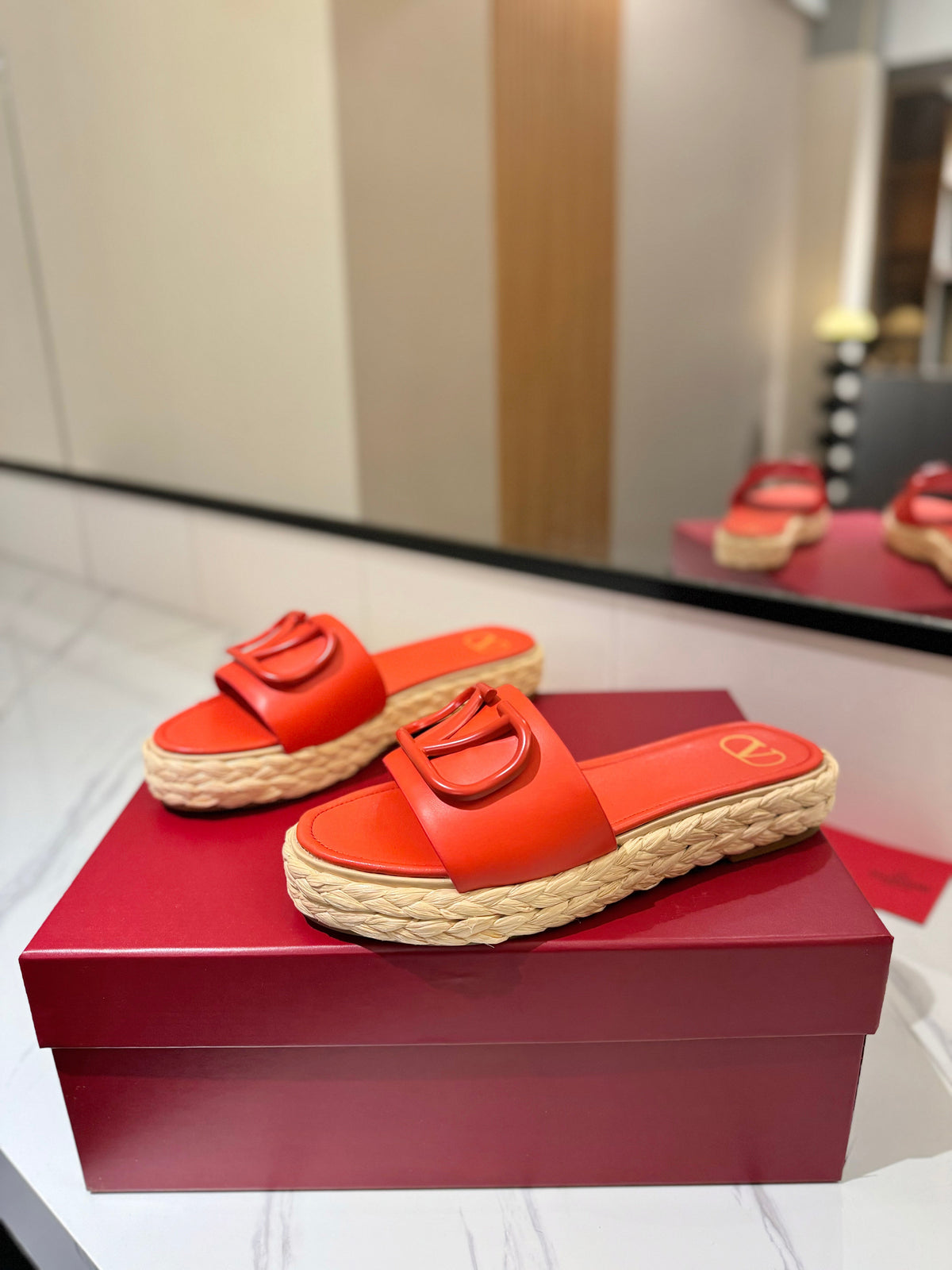 VLTN ESPADRILLE SLIDES 25S IN ORANGE LAMBSKIN STYLE 6