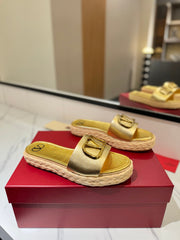 VLTN ESPADRILLE SLIDES 25S IN GOLD LAMBSKIN STYLE 1