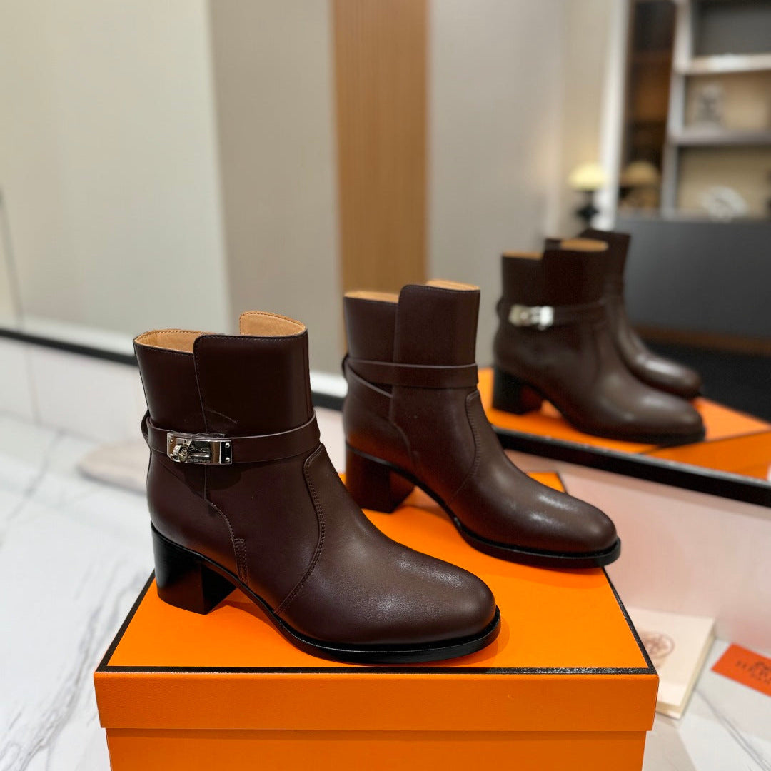 HM 26S ANKLE BOOTS 55 MM IN DARK BROWN CALFSKIN