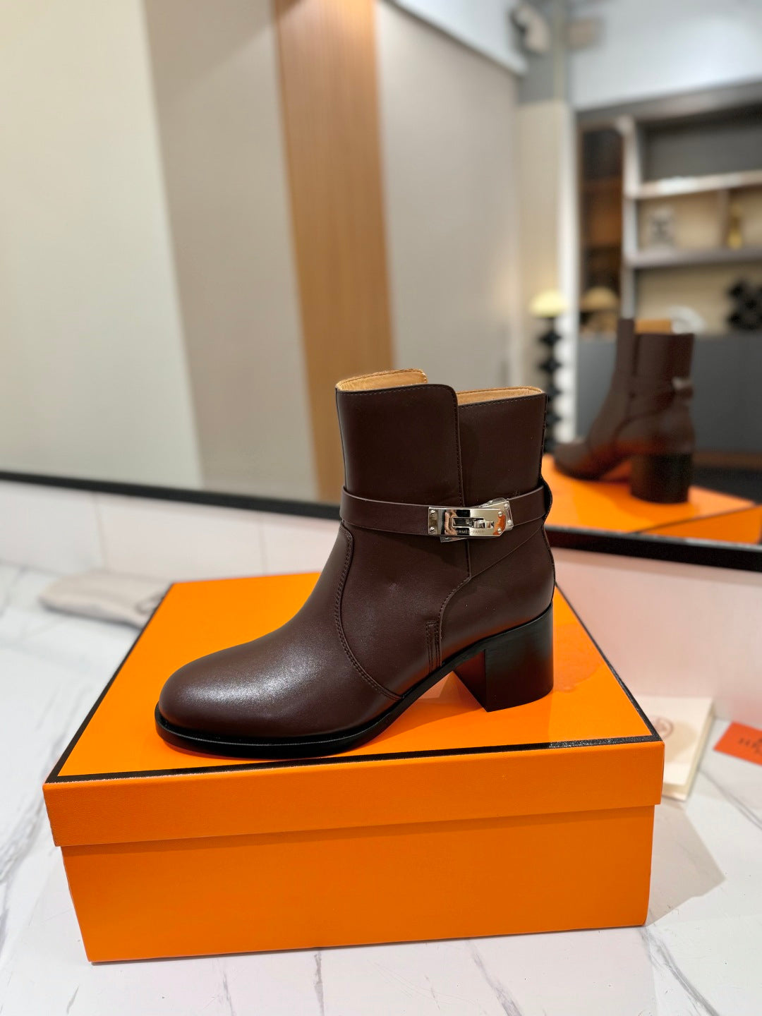 HM 26S ANKLE BOOTS 55 MM IN DARK BROWN CALFSKIN