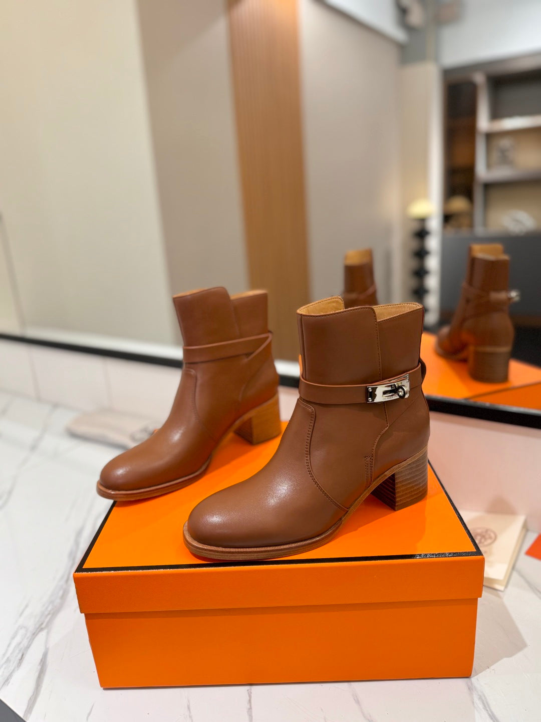 HM 26S ANKLE BOOTS 55 MM IN BROWN CALFSKIN