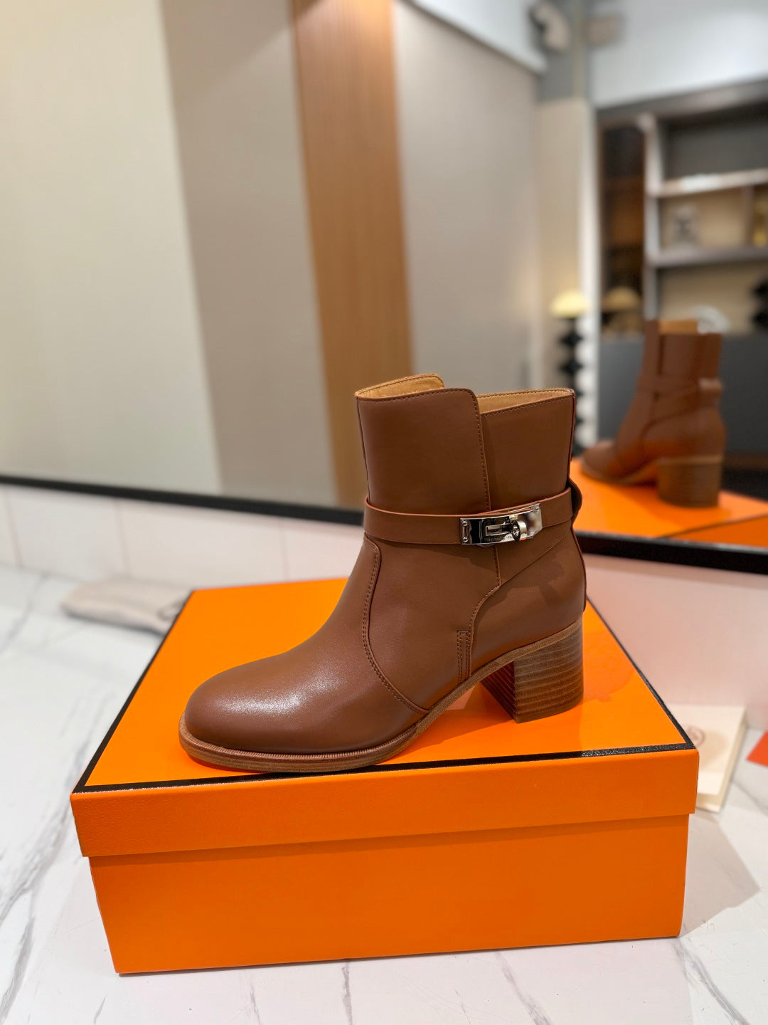 HM 26S ANKLE BOOTS 55 MM IN BROWN CALFSKIN