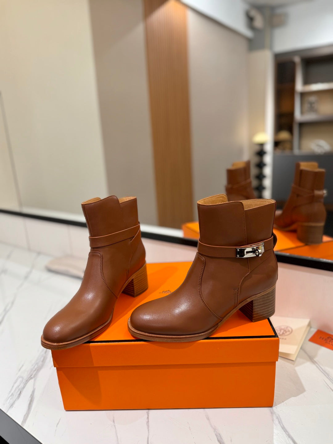 HM 26S ANKLE BOOTS 55 MM IN BROWN CALFSKIN