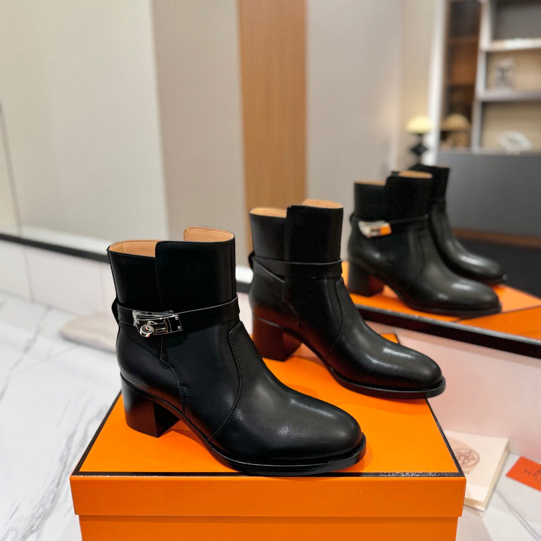 HM 26S ANKLE BOOTS 55 MM IN BLACK CALFSKIN