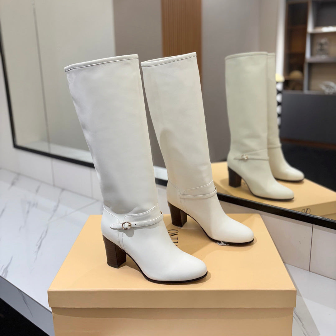 VALENTINO 25S GARAVANI PATTIE KNEE-HIGH BOOTS 80 MM IN WHITE CALFSKIN