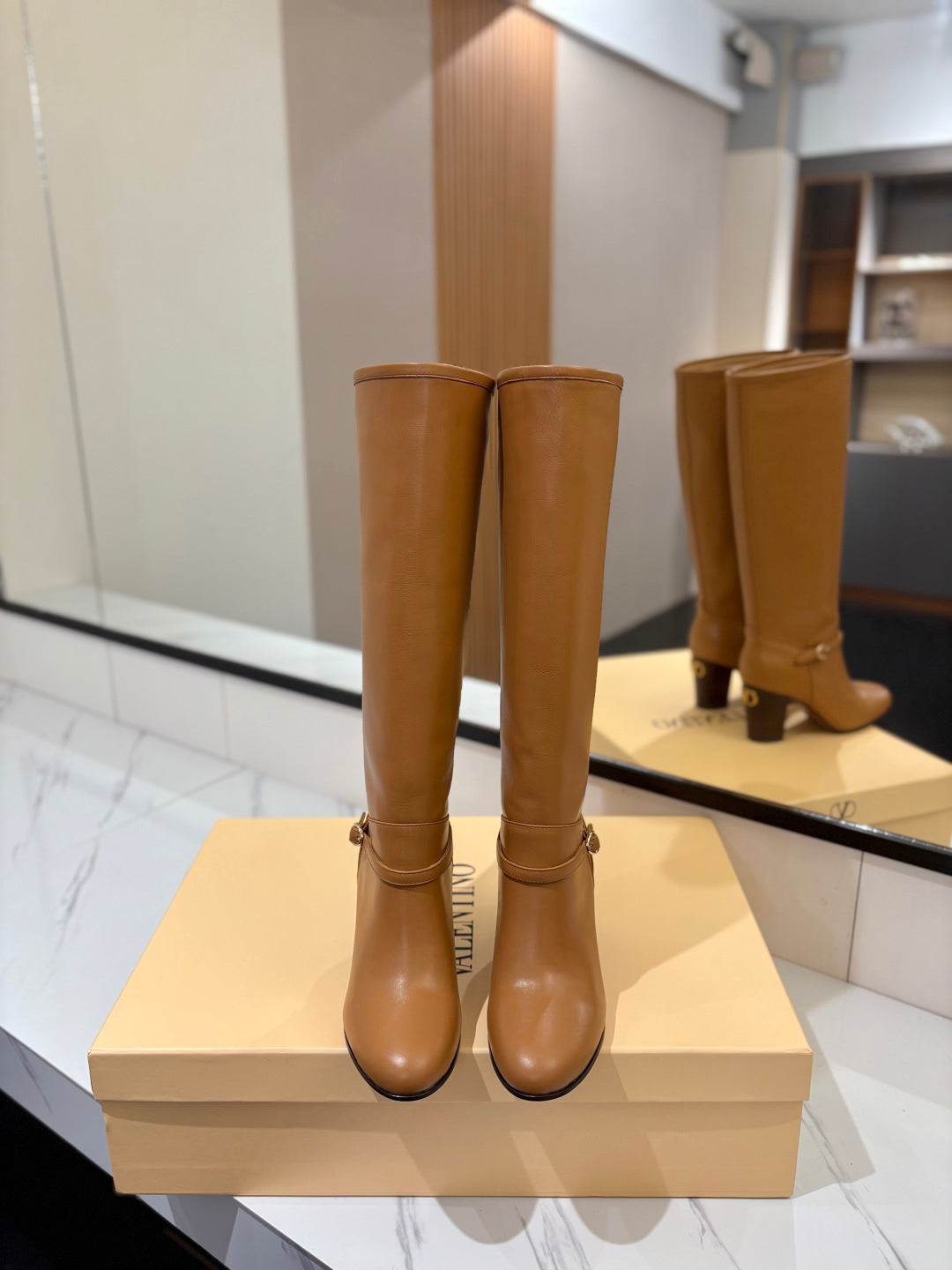 VALENTINO 25S GARAVANI PATTIE KNEE-HIGH BOOTS 80 MM IN BROWN CALFSKIN