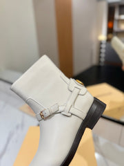 VALENTINO 25S PATTIE ANKLE BOOTS IN WHITE CALFSKIN WITH GOLD HARDWARE