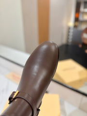 VALENTINO 25S PATTIE ANKLE BOOTS IN DARK BROWN CALFSKIN WITH GOLD HARDWARE