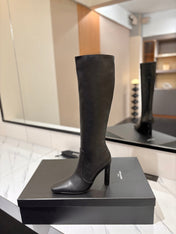 YSL 26S KNEE-HIGH BOOTS 90 MM IN BLACK CALFSKIN