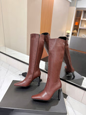 YSL 26S KNEE-HIGH BOOTS 95 MM IN BROWN CALFSKIN